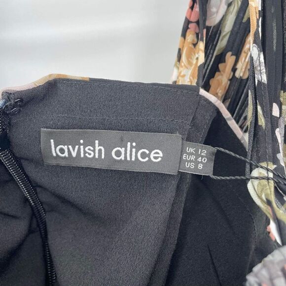 NWT Lavish Alice Women's Bardot Floral Off The Shoulder Mini Dress Black Size 8 - Picture 8 of 15